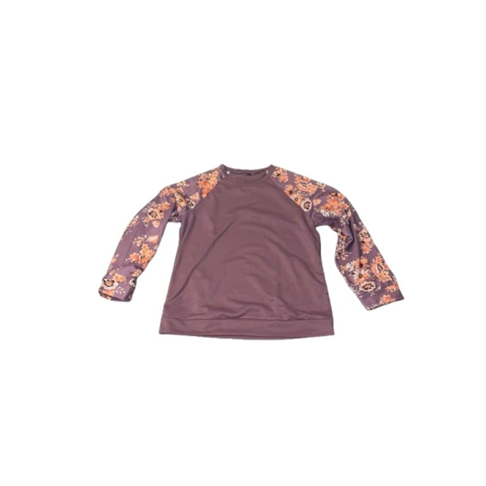 Plum Long Sleeve Top with Floral Sleeves – Casual Soft Tee